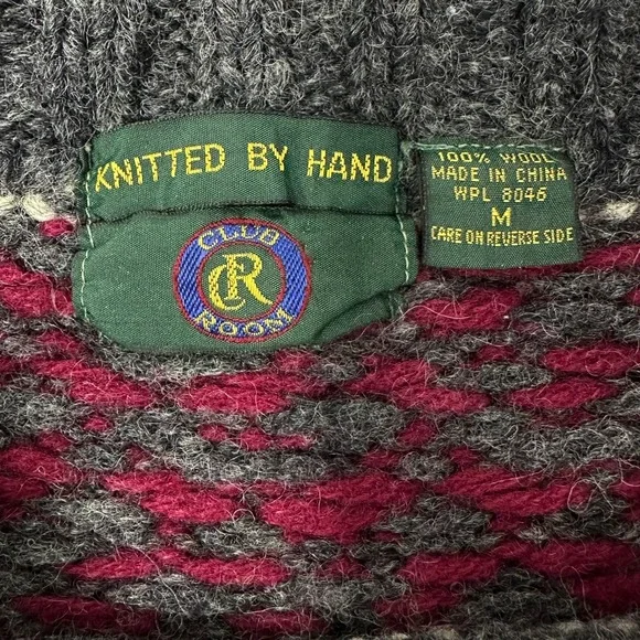 CLUB ROOM Vintage 100% Wool Handmade Sweater Fair Isle Nordic Ski Holiday Medium
